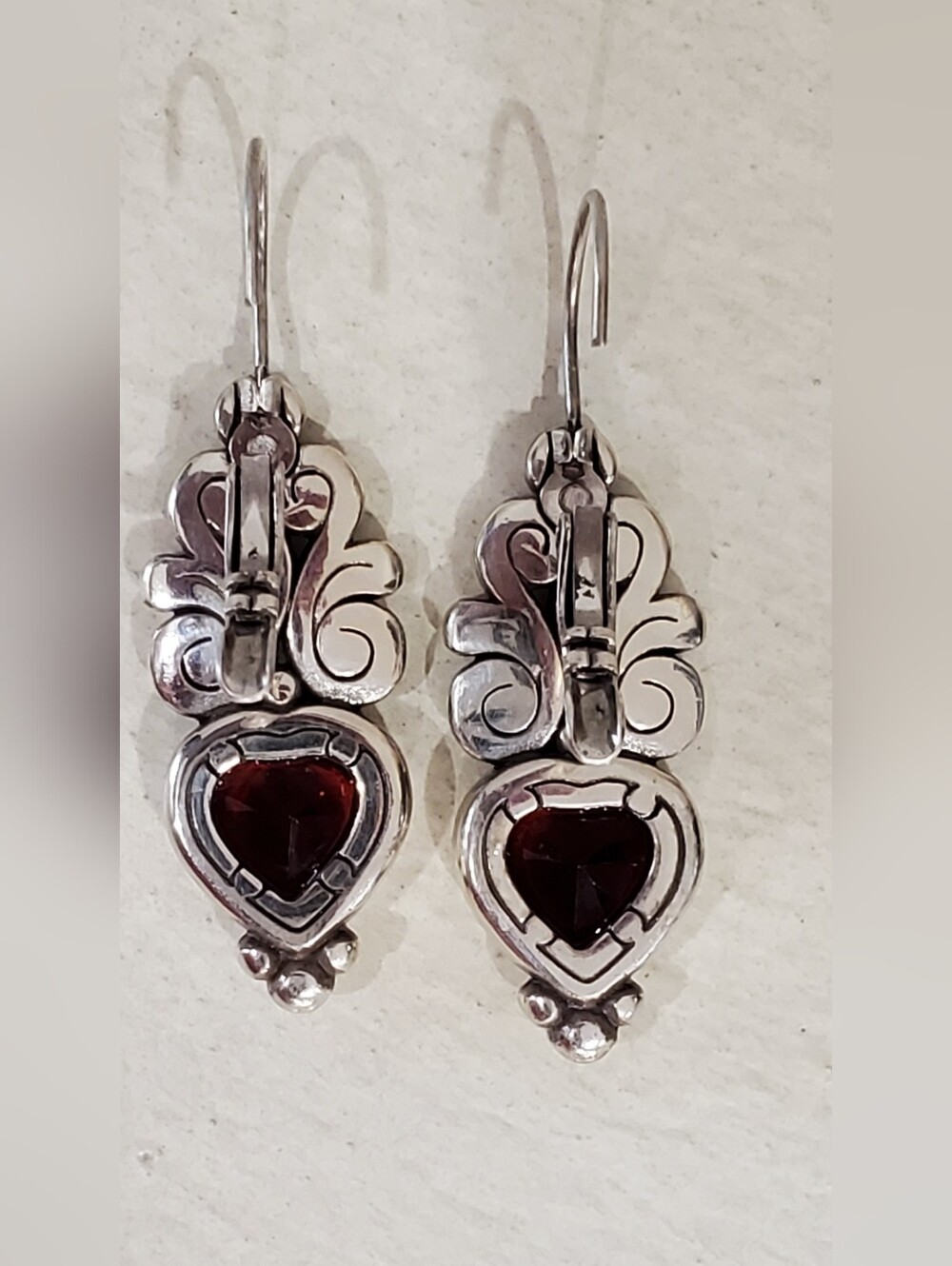 Brighton Silver Tone Heart Drop Earrings with Garnet Color Stones - Picture 5 of 7
